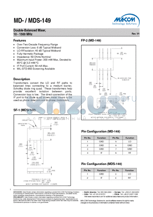 MD-149 datasheet - Double-Balanced Mixer, 10 - 1500 MHz