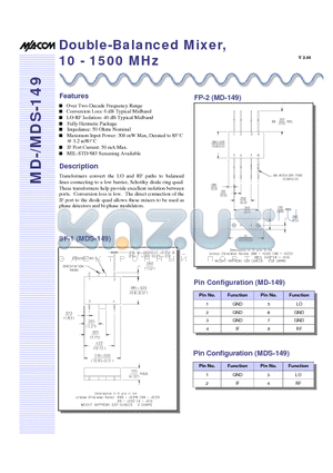 MD-149PIN datasheet - Double-Balanced Mixer, 10 - 1500 MHz