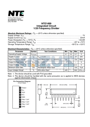 NTE1499 datasheet - Integrated Circuit 1/20 Frequency Divider