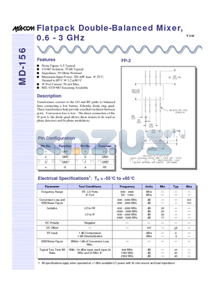 MD-156PIN datasheet - Flatpack Double-Balanced Mixer, 0.6 - 3 GHz