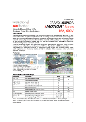 IRAMX16UP60A_08 datasheet - Integrated Power Hybrid IC for Appliance Motor Drive Applications