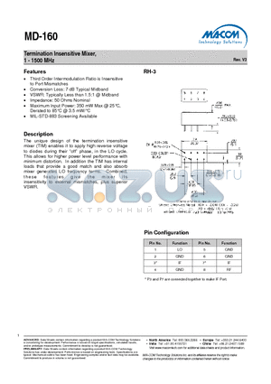 MD-160 datasheet - Termination Insensitive Mixer, 1 - 1500 MHz