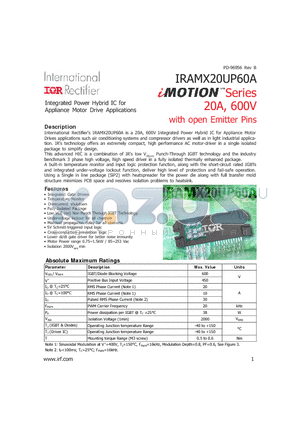 IRAMX20UP60A datasheet - 20A, 600V with open Emitter Pins