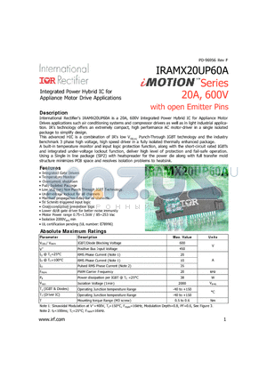 IRAMX20UP60A datasheet - Integrated Power Hybrid IC for Appliance Motor Drive Applications