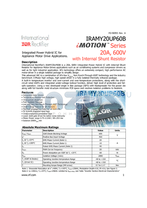 IRAMY20UP60B datasheet - iMOTION Series 20A, 600V