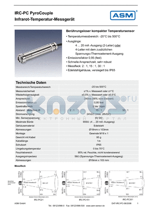 IRC-PC151 datasheet - Infrarot-Temperatur-Messgerat