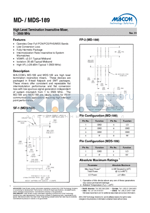 MD-189 datasheet - High Level Termination Insensitive Mixer, 1 - 3500 MHz
