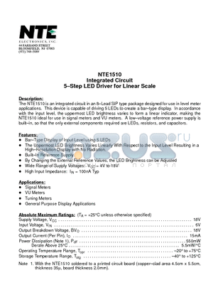 NTE1510 datasheet - Integrated Circuit 5-Step LED Driver for Linear Scale