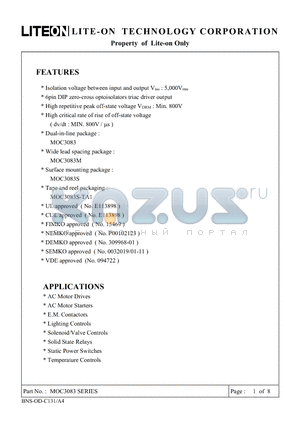 MOC3083 datasheet - Property of Lite-On Only