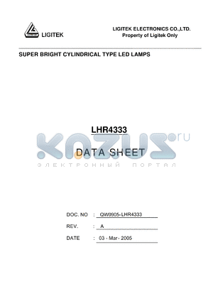 LHR4333 datasheet - SUPER BRIGHT CYLINDRICAL TYPE LED LAMPS