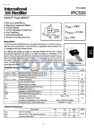 IRC503 datasheet - Power MOSFET(Vdss=100V, Rds(on)=0.16ohm, Id=14A)
