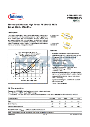 PTFB182503EL datasheet - Thermally-Enhanced High Power RF LDMOS FETs 240 W, 1805-1880 MHz