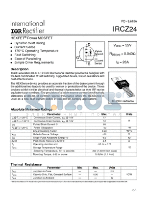 IRCZ24 datasheet - Power MOSFET(Vdss=55V, Rds(on)=0.040ohm, Id=26A)