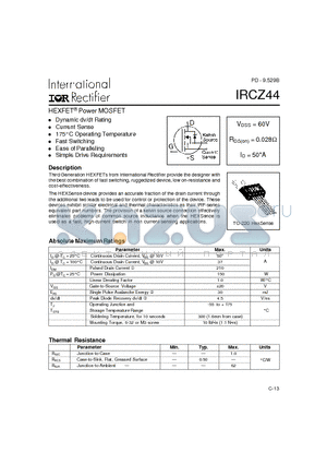 IRCZ44 datasheet - Power MOSFET(Vdss=60V, Rds(on)=0.028ohm, Id=50A)