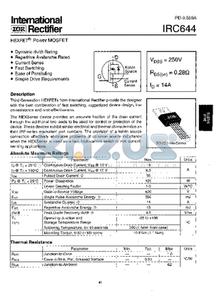 IRC644 datasheet - Power MOSFET(Vdss=250V, Rds(on)=0.28ohm, Id=14A)
