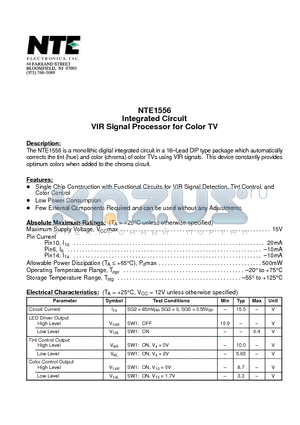 NTE1556 datasheet - Integrated Circuit VIR Signal Processor for Color TV