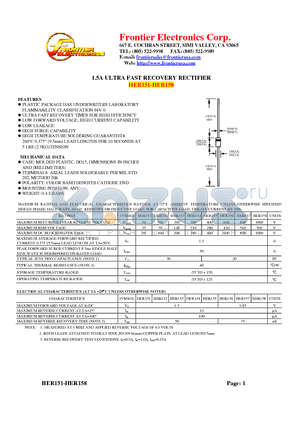 HER155 datasheet - 1.5A ULTRA FAST RECOVERY RECTIFIER
