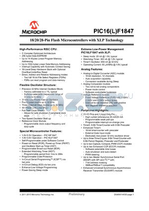 PIC16F1827 datasheet - 18/20/28-Pin Flash Microcontrollers with XLP Technology