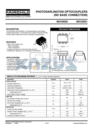 MOC8020 datasheet - PHOTODARLINGTON OPTOCOUPLERS (NO BASE CONNECTION)