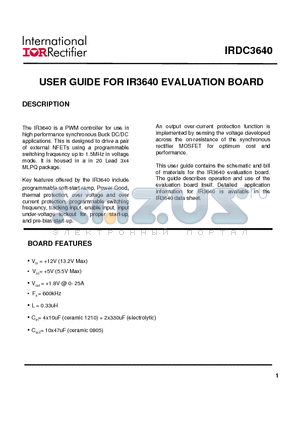 IRDC3640 datasheet - USER GUIDE FOR IR3640 EVALUATION BOARD