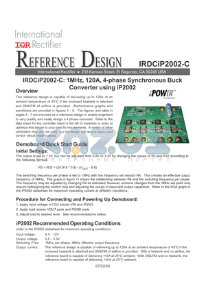 IRDCIP2002-C datasheet - 1MHz, 120A, 4-phase Synchronous Buck Converter using iP2002
