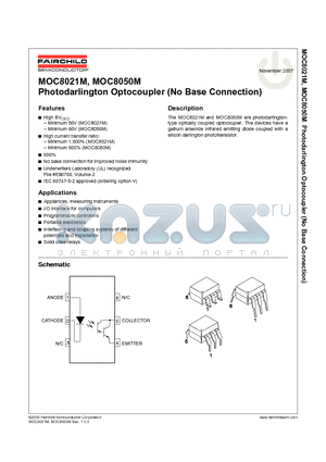 MOC8050M datasheet - Photodarlington Optocoupler (No Base Connection)