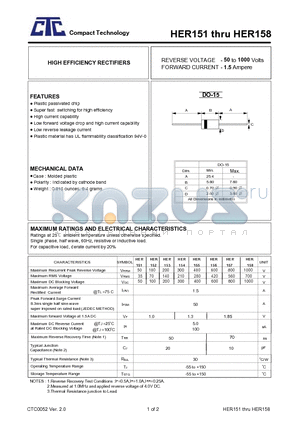 HER156 datasheet - HIGH EFFICIENCY RECTIFIERS