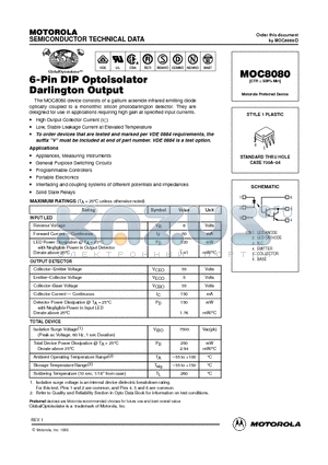 MOC8080 datasheet - 6-Pin DIP Optoisolators Darlington Output