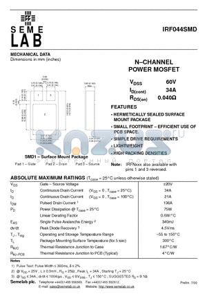 IRF044SMD datasheet - N-CHANNEL POWER MOSFET