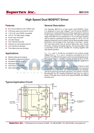 MD1210 datasheet - High Speed Dual MOSFET Driver