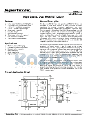 MD1210K6 datasheet - HIGH SPEED DUAL MOSFET DRIVER