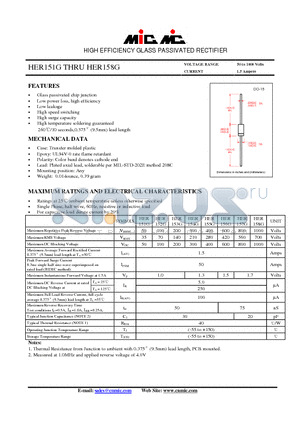 HER156G datasheet - HIGH EFFICIENCY GLASS PASSIVATED RECTIFIER