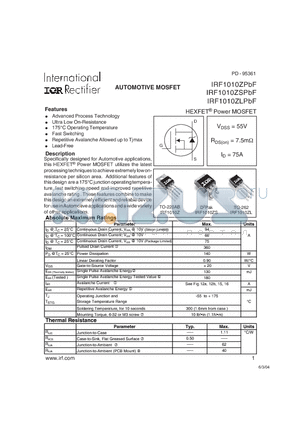 IRF1010ZLPBF datasheet - HEXFET^ Power MOSFET