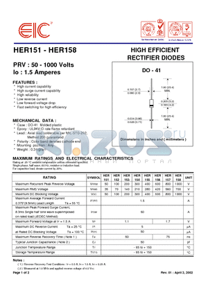 HER157 datasheet - HIGH EFFICIENT RECTIFIER DIODES