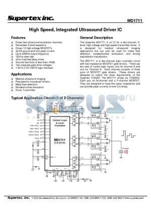 MD1711 datasheet - High Speed, Integrated Ultrasound Driver IC