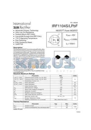 IRF1104SPBF datasheet - HEXFET Power MOSFET