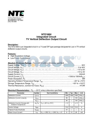 NTE1684 datasheet - Integrated Circuit TV Vertical Deflection Output Circuit