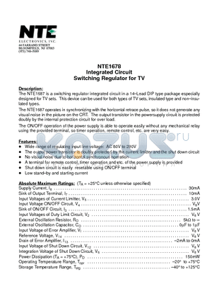 NTE1678 datasheet - Integrated Circuit Switching Regulator for TV