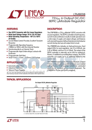 LTM8008 datasheet - 72VIN, 6 Output DC/DC SEPIC lModule Regulator