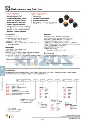 K12ALBKOG25N datasheet - High Performance Key Switches