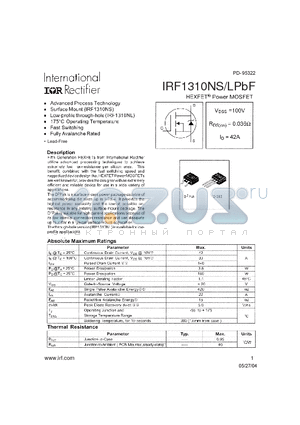 IRF1310NLPBF datasheet - HEXFET Power MOSFET