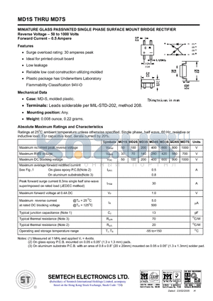 MD1S datasheet - MINIATURE GLASS PASSIVATED SINGLE PHASE SURFACE MOUNT BRIDGE RECTIFIER