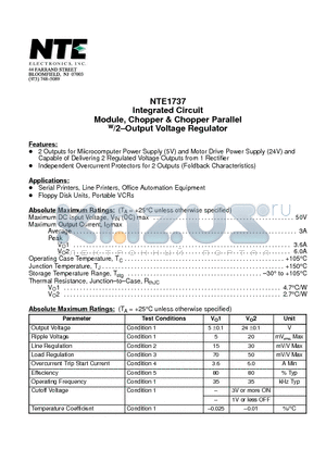 NTE1737 datasheet - Integrated Circuit Module, Chopper & Chopper Parallel w/2-Output Voltage Regulator