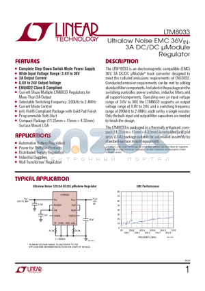 LTM8033MPV-PBF datasheet - Ultralow Noise EMC 36VIN, 3A DC/DC lModule Regulator