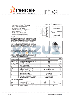 IRF1404 datasheet - HEXFET Power MOSFET