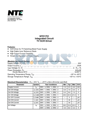 NTE1751 datasheet - Integrated Circuit TV SCR Driver