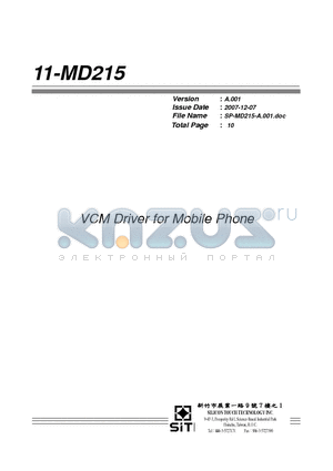MD215 datasheet - VCM Driver for Mobile Phone