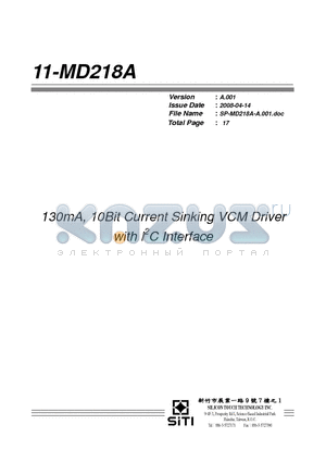 MD218A datasheet - 130mA, 10Bit Current Sinking VCM Driver with I2C Interface