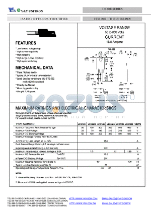 HER1601 datasheet - 16A HIGH EFFICIENCY RECTIFIER