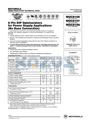 MOC8106 datasheet - 6-Pin DIP Optoisolators for Power Supply Applications(No Base Connection)